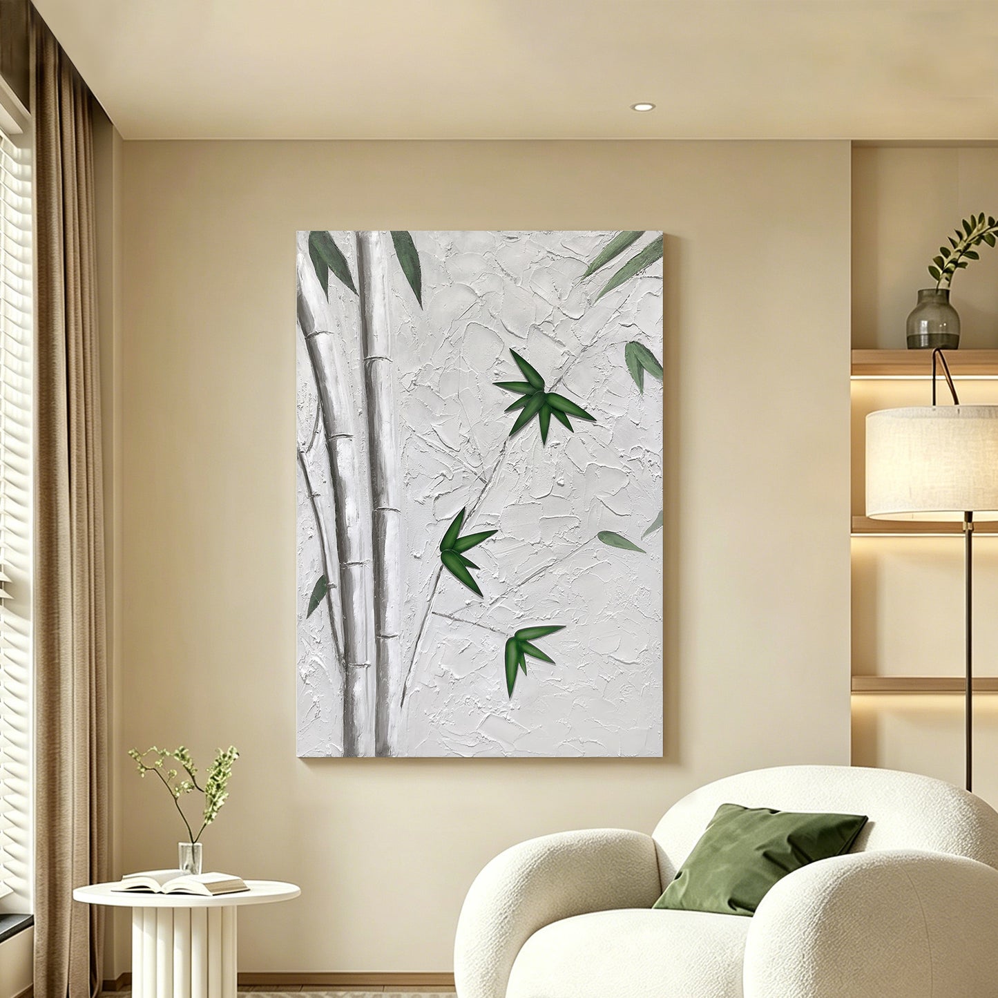 Green Bamboo Diptych Textured Art
