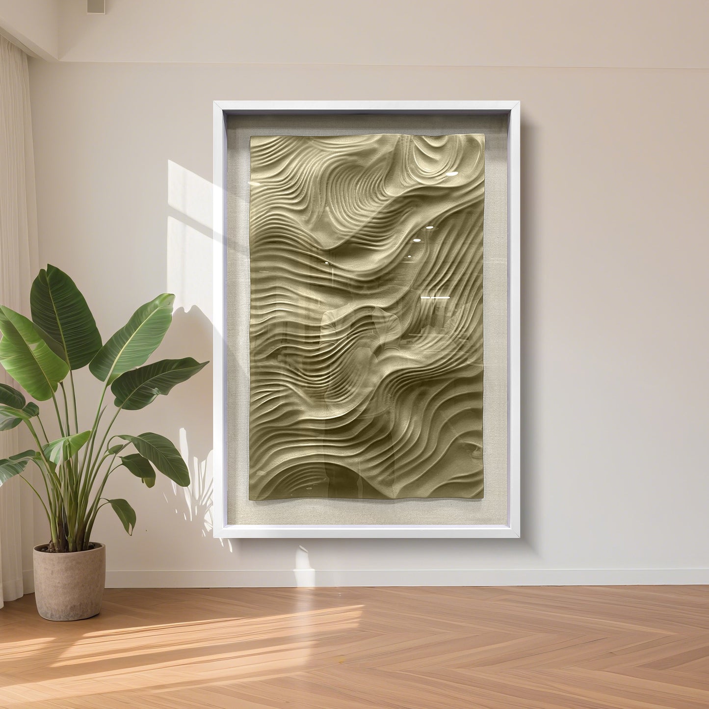 Gallery Worthy 3D Wave Art, Hand Carved Wood in Tempered Glass Frame