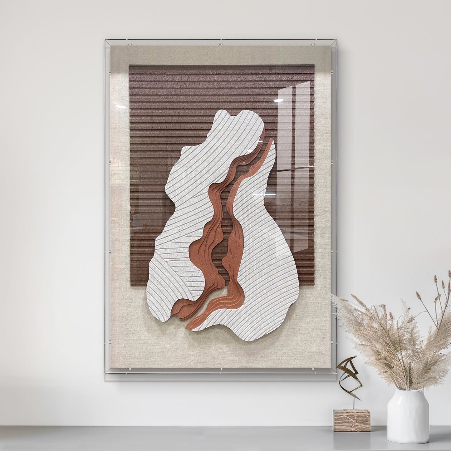 Modern minimalist 3D relief decorative painting, hand-drawn with sandstone texture, simple and stylish.