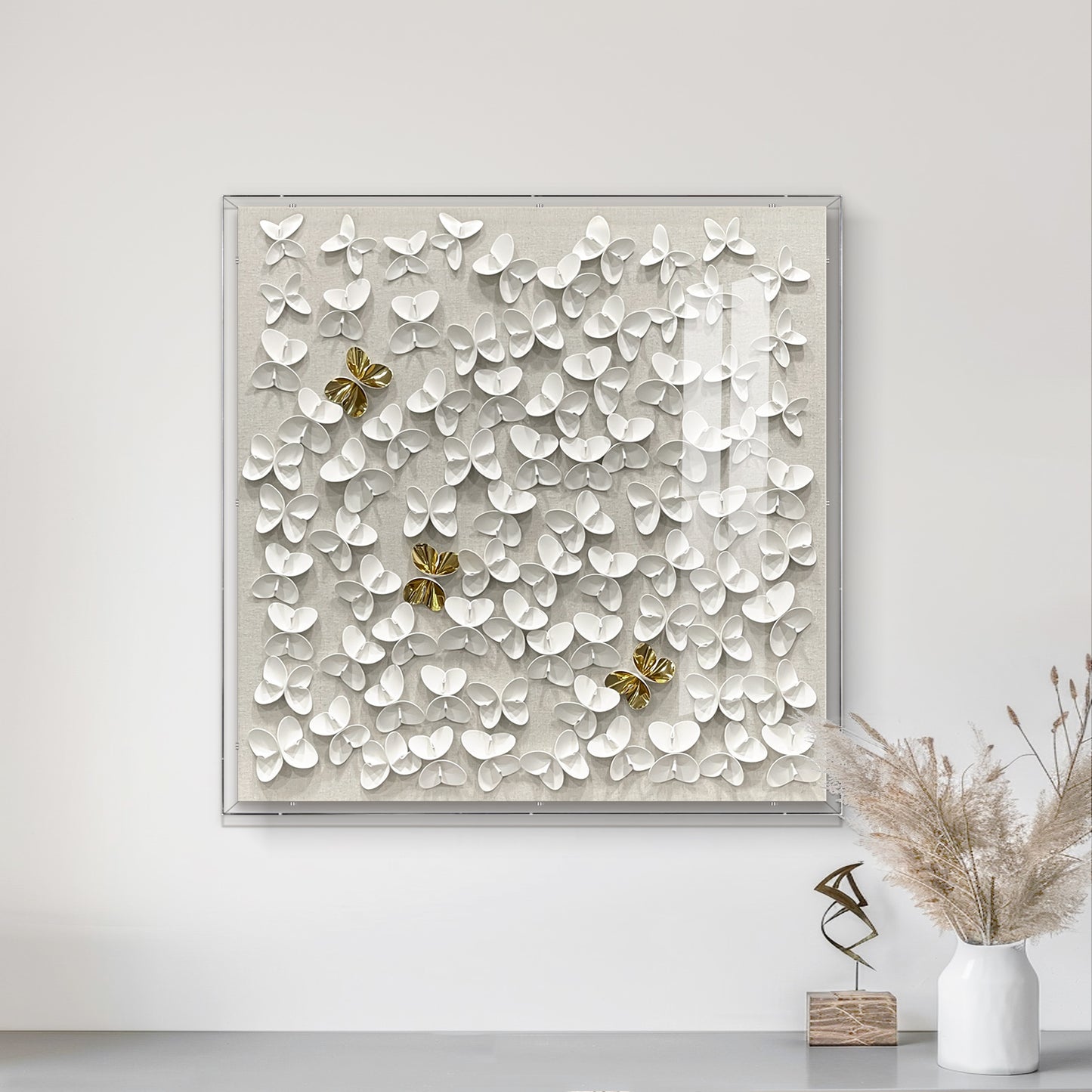 Classic Butterfly Wall Decor, White and Gold Faux Leather Art for Any Space