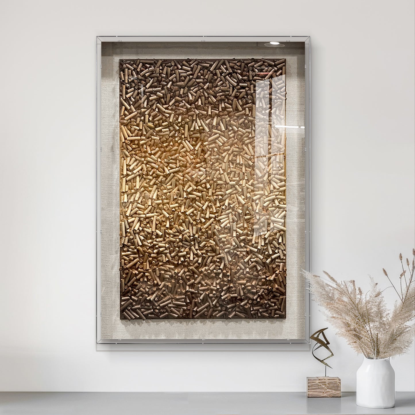 Hand Painted Foam Cylinder Wall Art, Solid Wood Frame with Tempered Glass