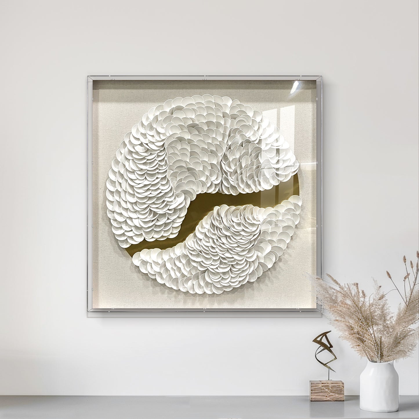 Luxury Corporate Wall Sculpture – Leather & Brushed Gold Metal Relief