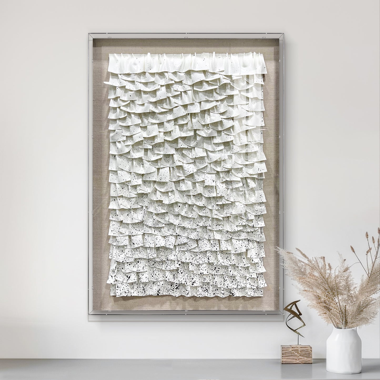 Handcrafted 3D Wall Art, Modern Minimalist Style with Integrated Leather & Solid Wood Frame