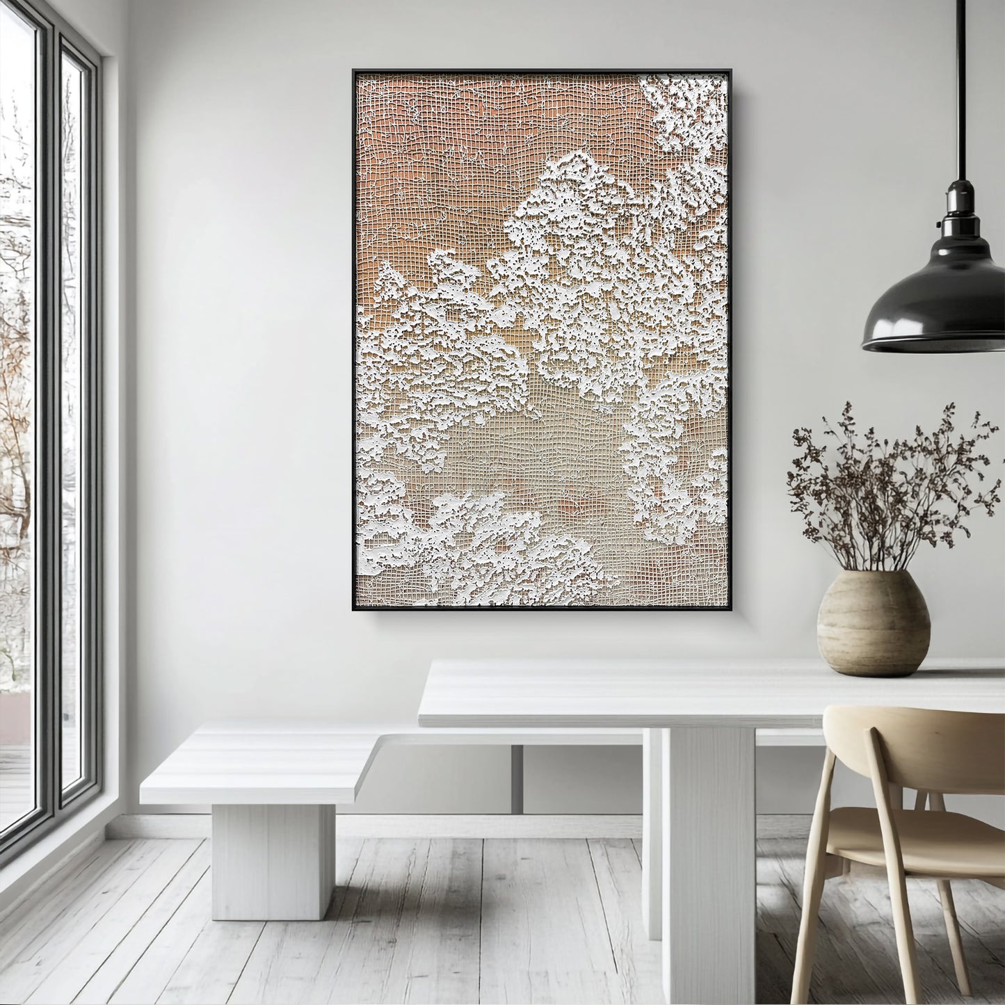 High-End Textured Grid Oil Painting - Modern Wall Art