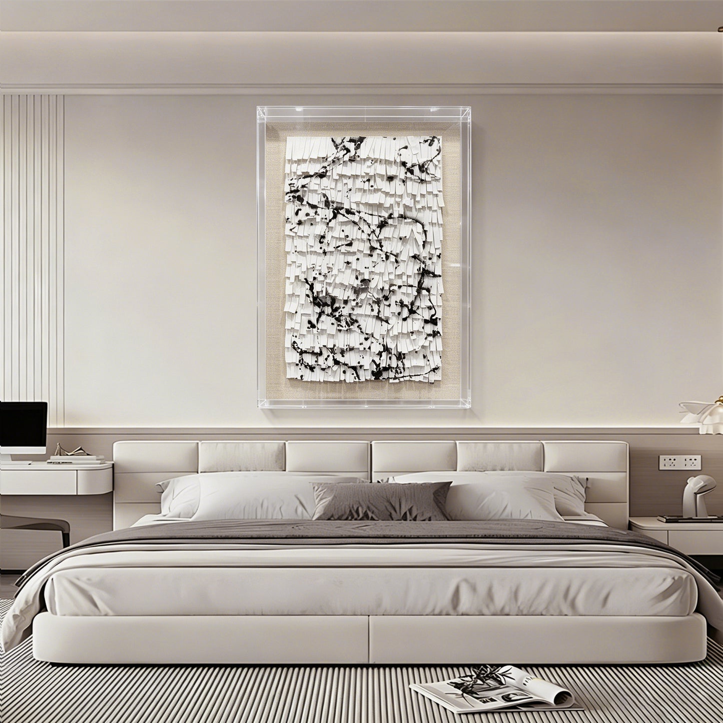 3D Abstract Leather Relief Wall Art - Black Ink Splash Decor