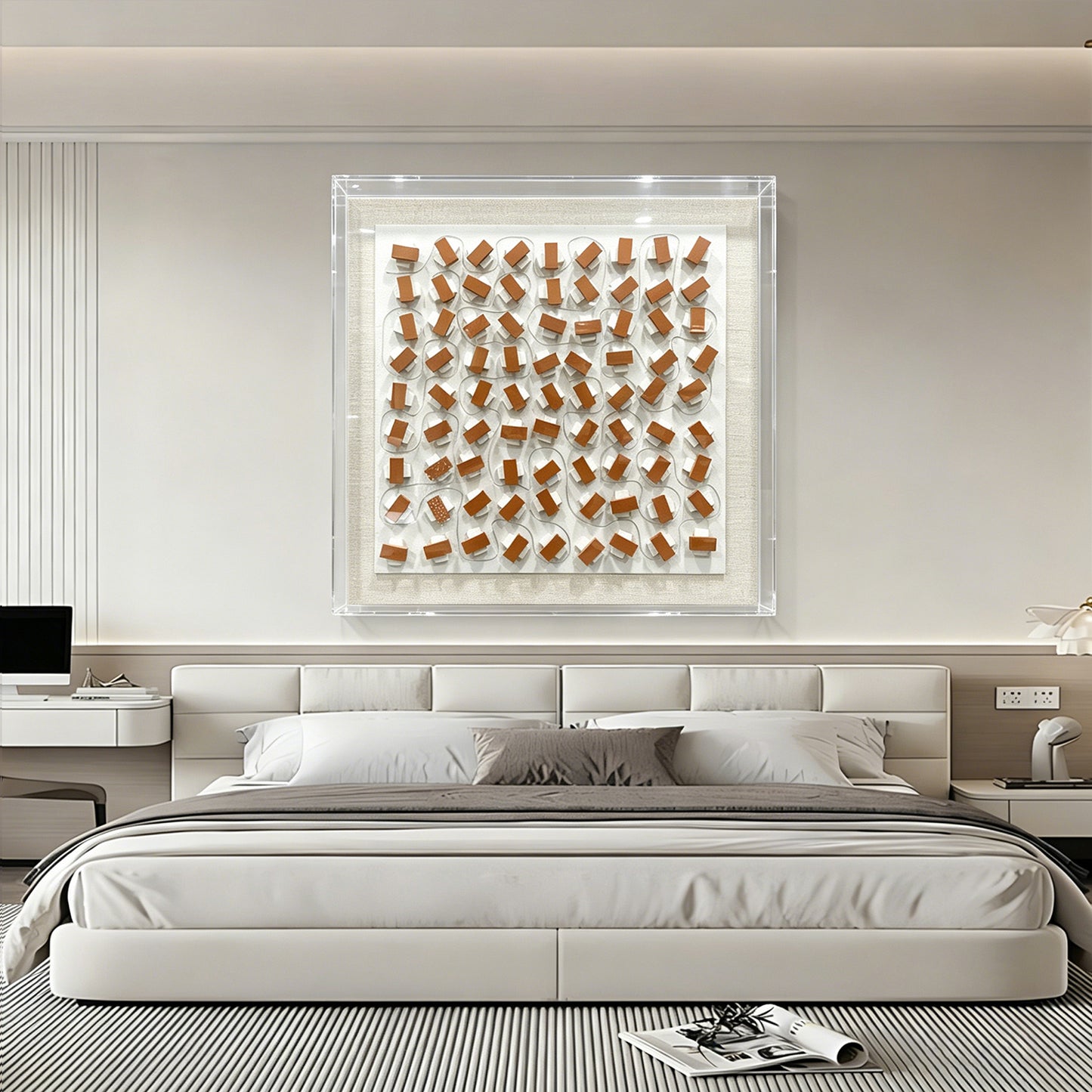 Hand-Painted Carved Wood Wall Art - Modern 3D Relief Panel
