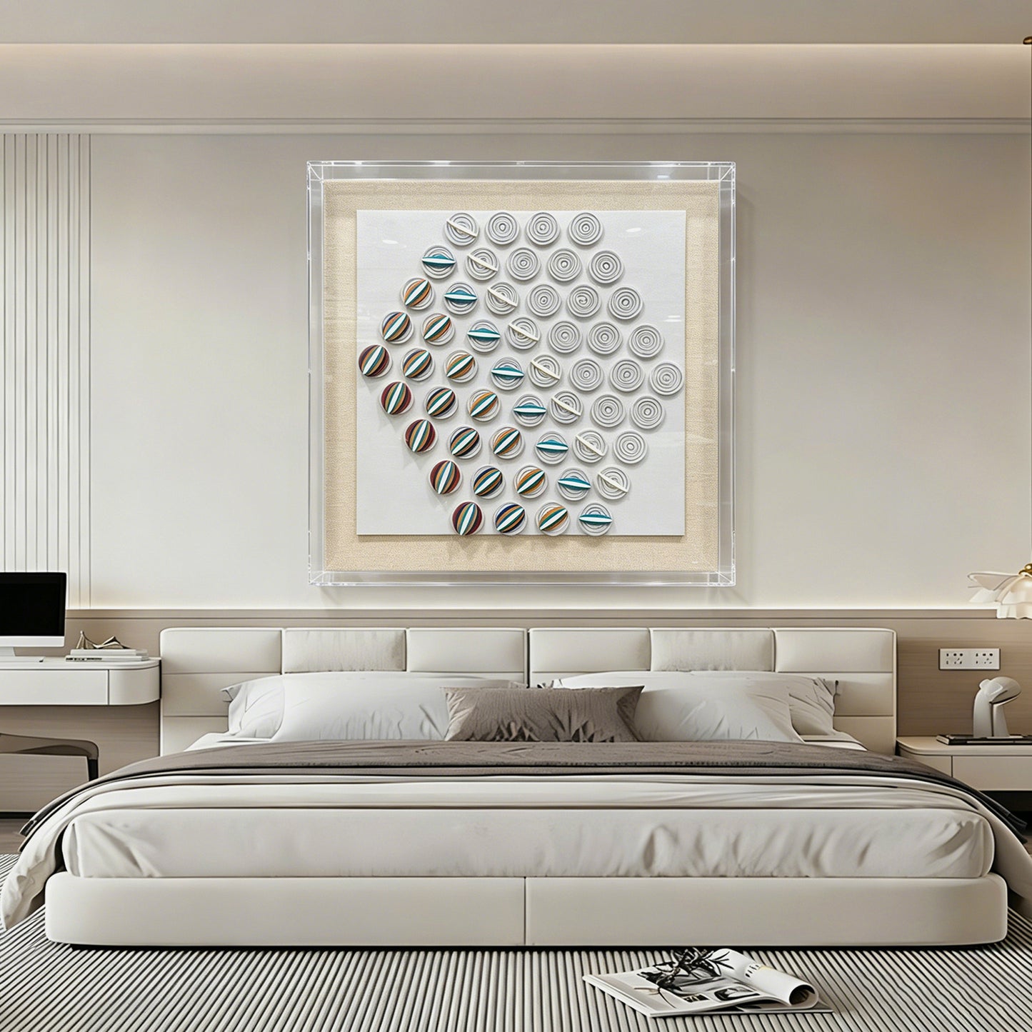 Modern Kinetic Geometric Wood Wall Art - Striped Relief Sculpture