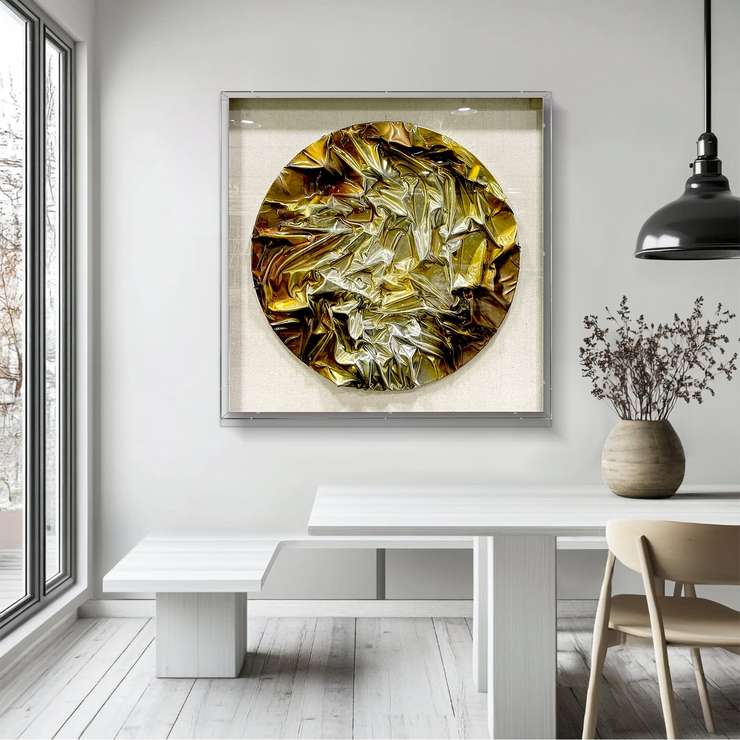 Geometric Resin Wood Block Art - Luxury Shiny Leather Wall Panel