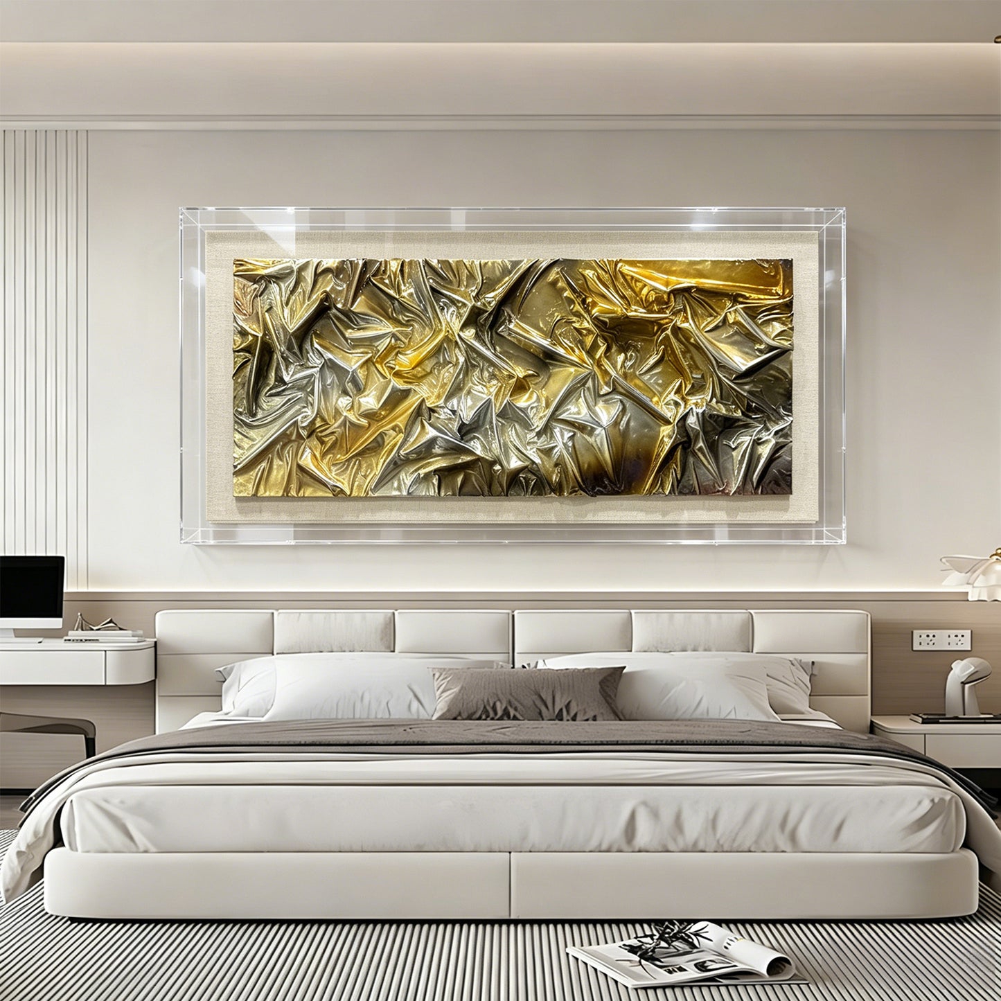 Luxury Abstract Wood Matrix Art - Framed Glossy 3D Wall Panel