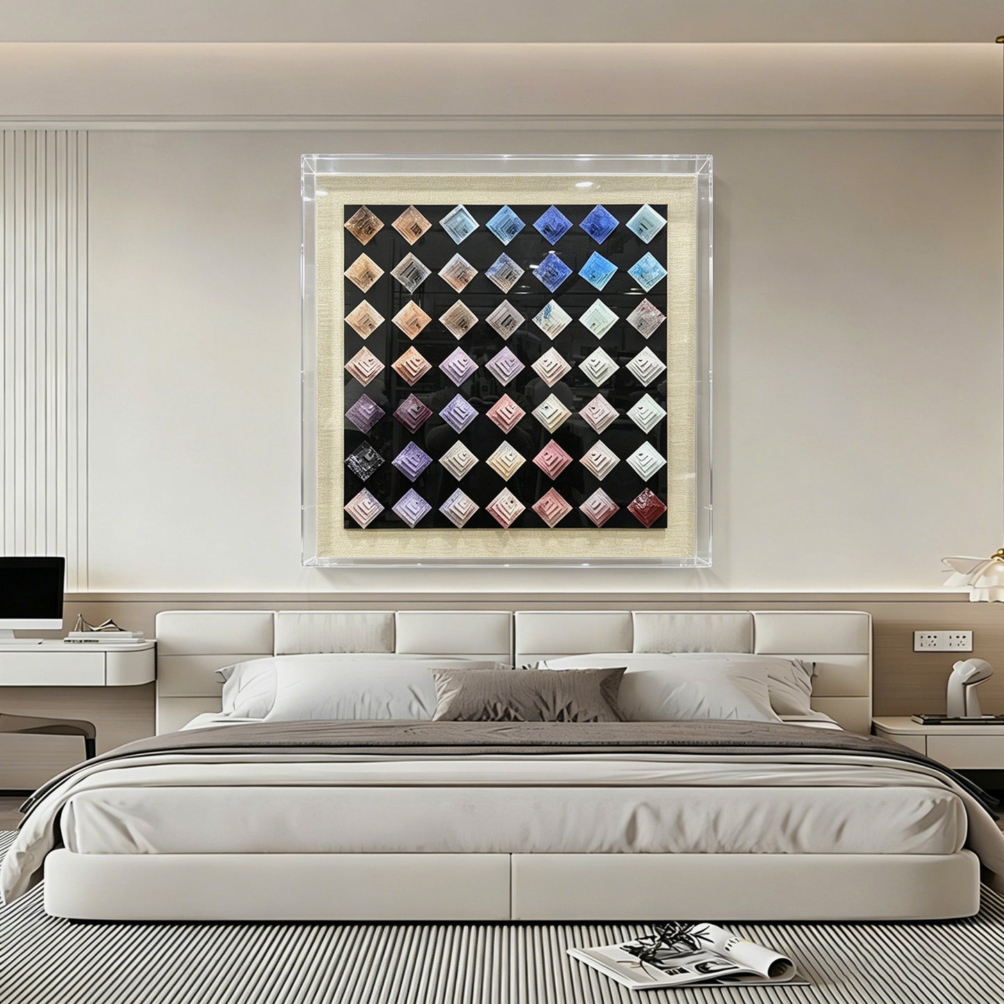 3D Pyramid Metal Matrix Wall Art - Geometric Luxury Sculpture