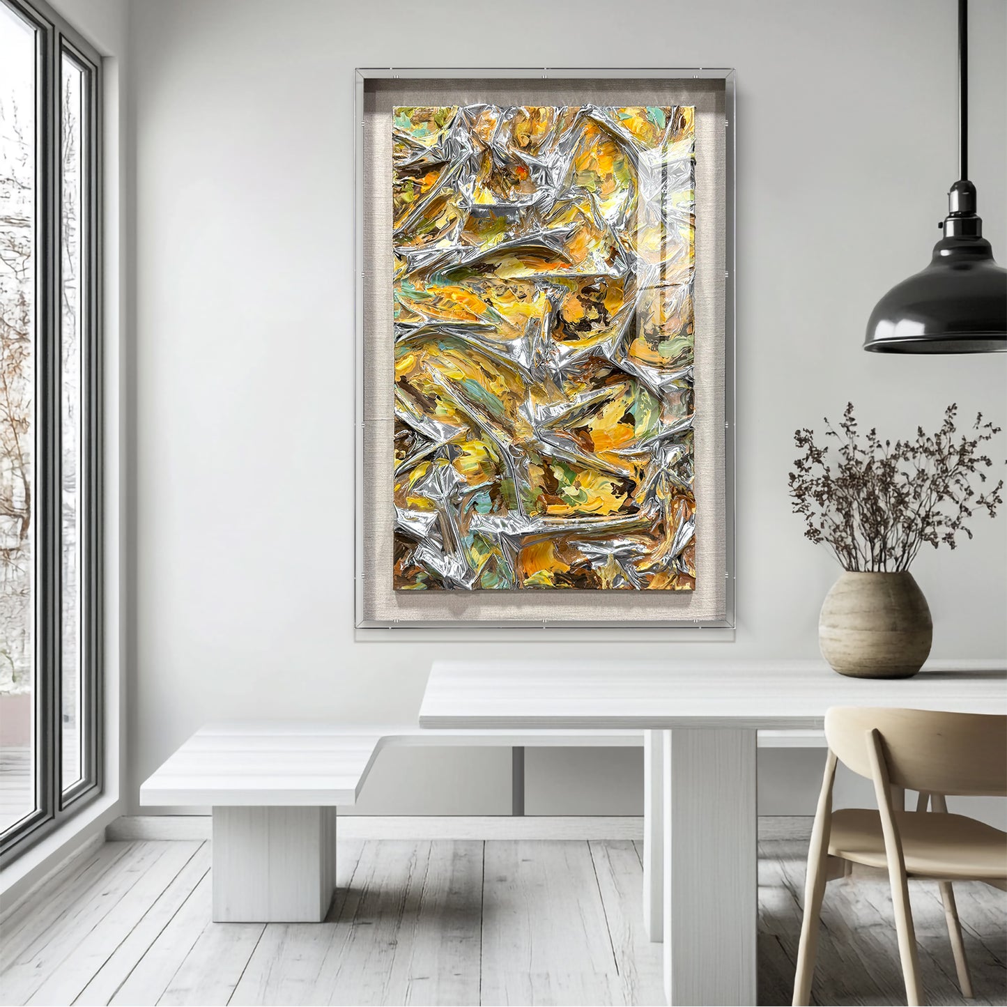 Kinetic Gradient Wood Tile Art - Glossy 3D Fluid Sculpture