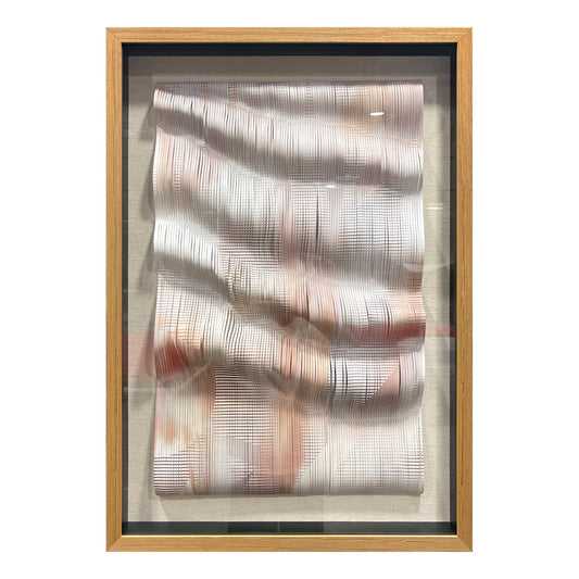 Handcrafted 3D paper artwork, modern textured wall art with delicate three-dimensional design.