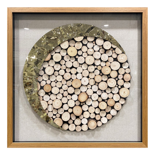 Luxury Framed Log Cross-Section Wall Art - Metallic 3D Sculpture