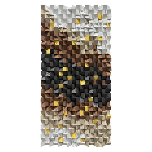 Black & White Textured Wood Wall Art, Grey Mosaic Design, Large-Scale Decorative Artwork