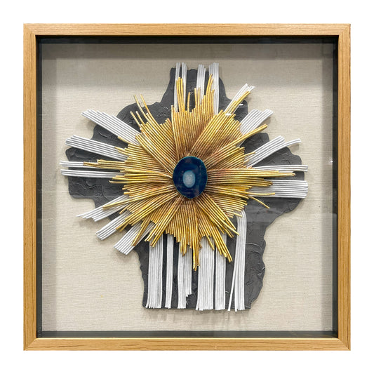 Abstract Mixed Media Framed Wall Art - 3D Geometric Relief