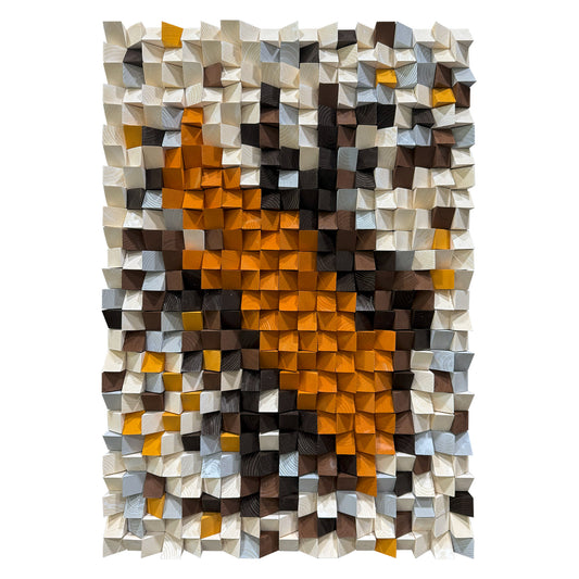Large 3D natural wood wall decor with original triangular design.