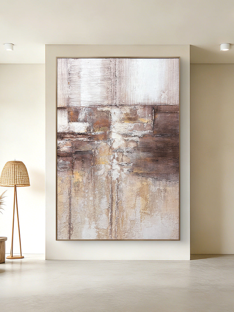 Large Abstract Canvas Art with Earth Tone Texture