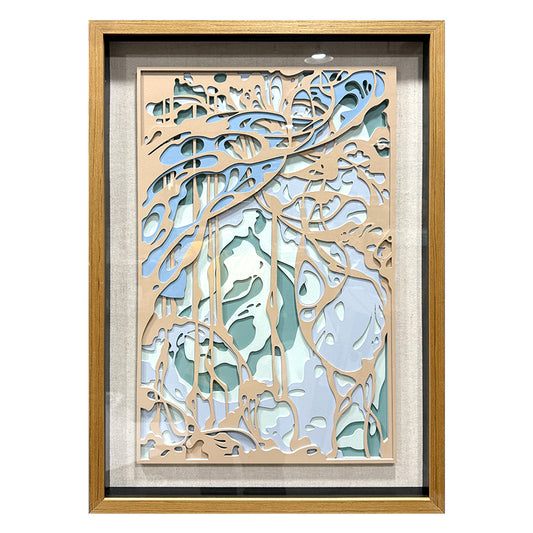 Abstract Layered Wood Relief Wall Sculpture