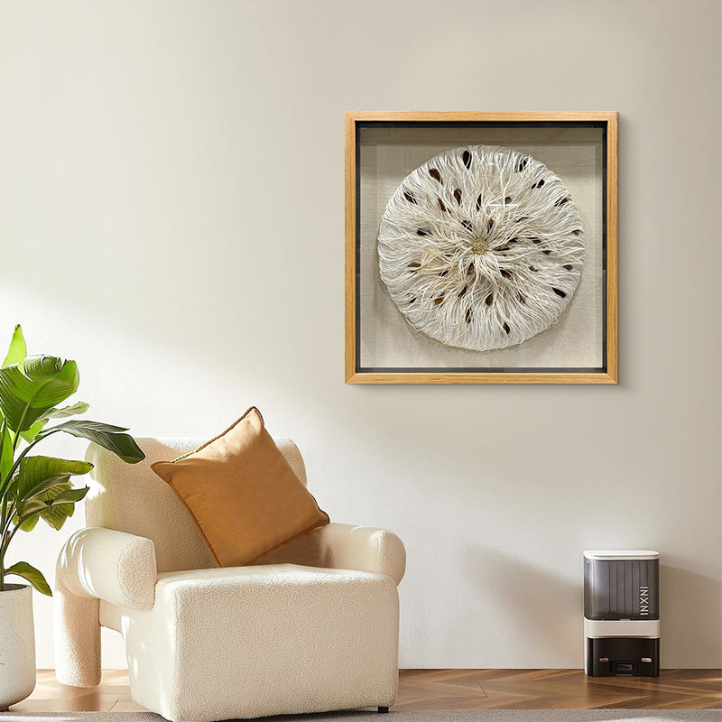 Mixed Media String Paper Wall Art Textured Round Sculpture