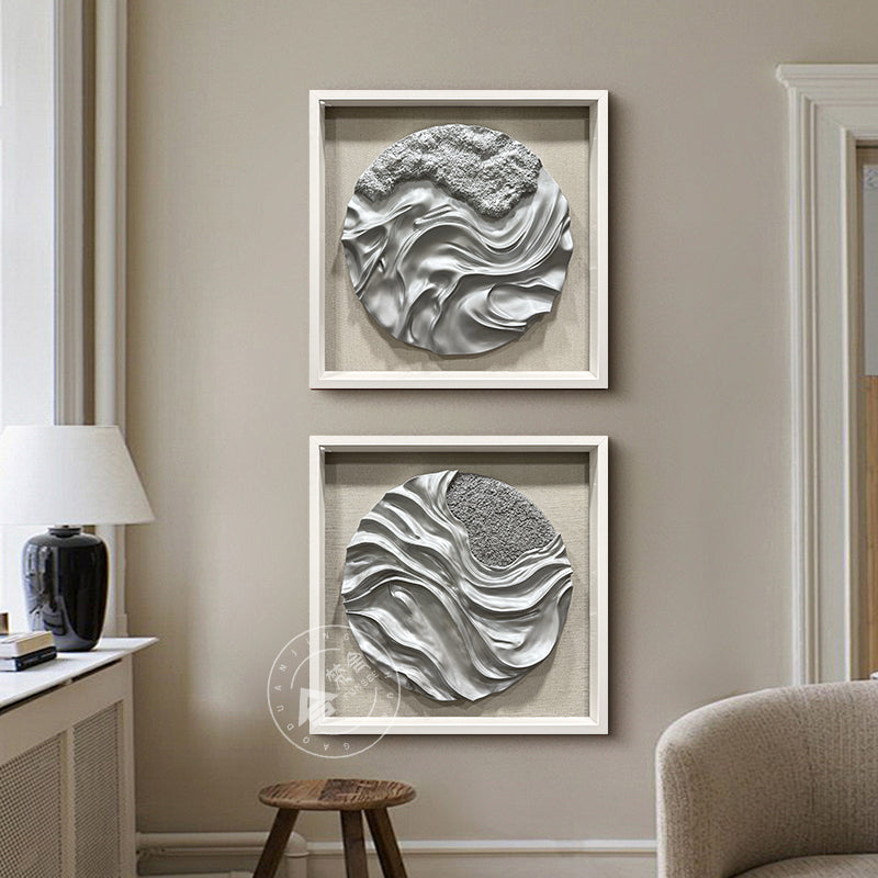 Abstract Liquid Silver Fluid Motion Wood 3D Wall Relief