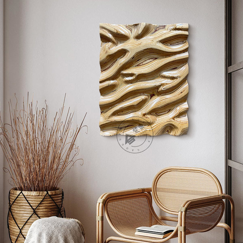 Carved Birch Wood Wall Panel Fluid Wave Plaque Artwork