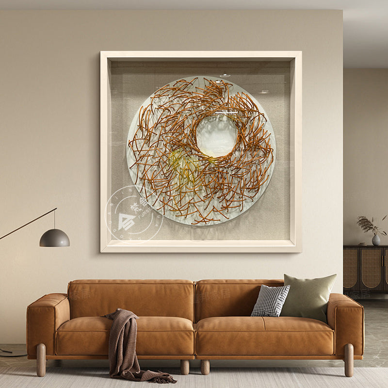 Luxury Crimson Paper Rope Wood Sculpture Wall Statement Piece