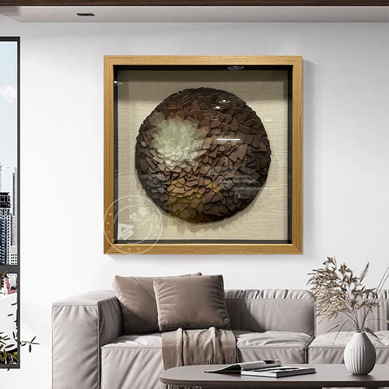 Round Frosted Sea Glass Mosaic Shadow Box Wall Art