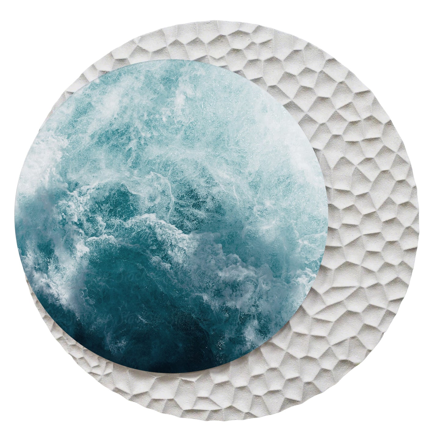 Aqua Moon Round Textured Wall Art