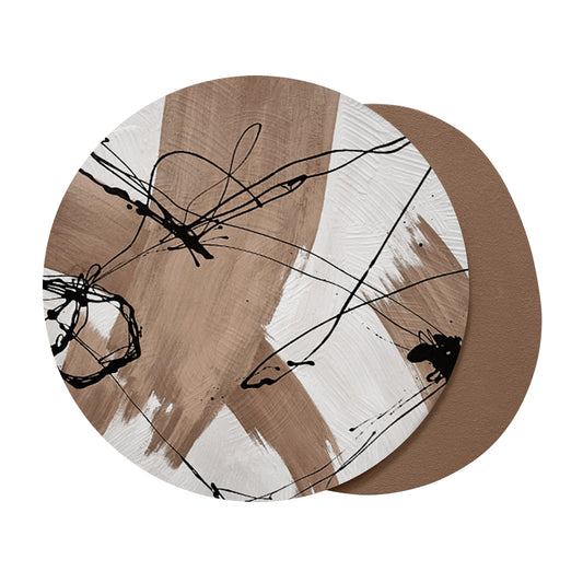 Taupe Ink Line Round Wall Art