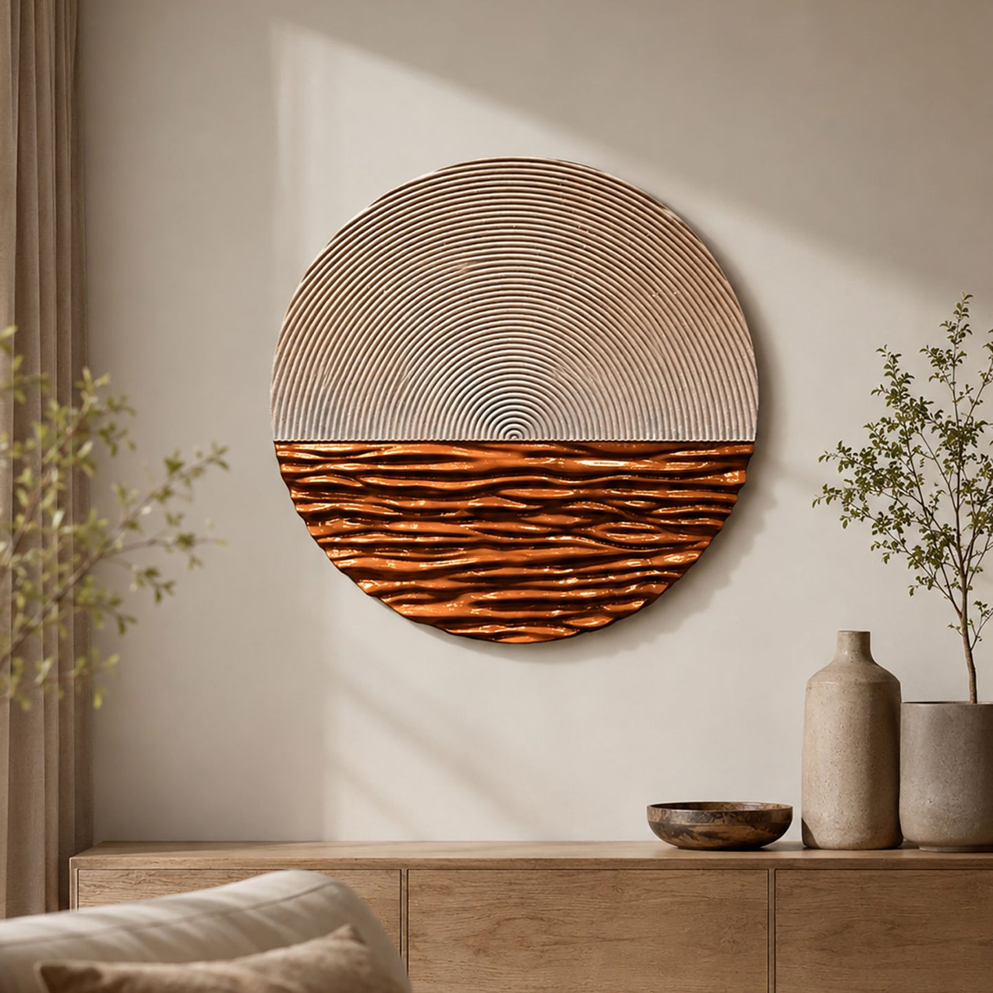 Copper Tide Round Textured Wall Art