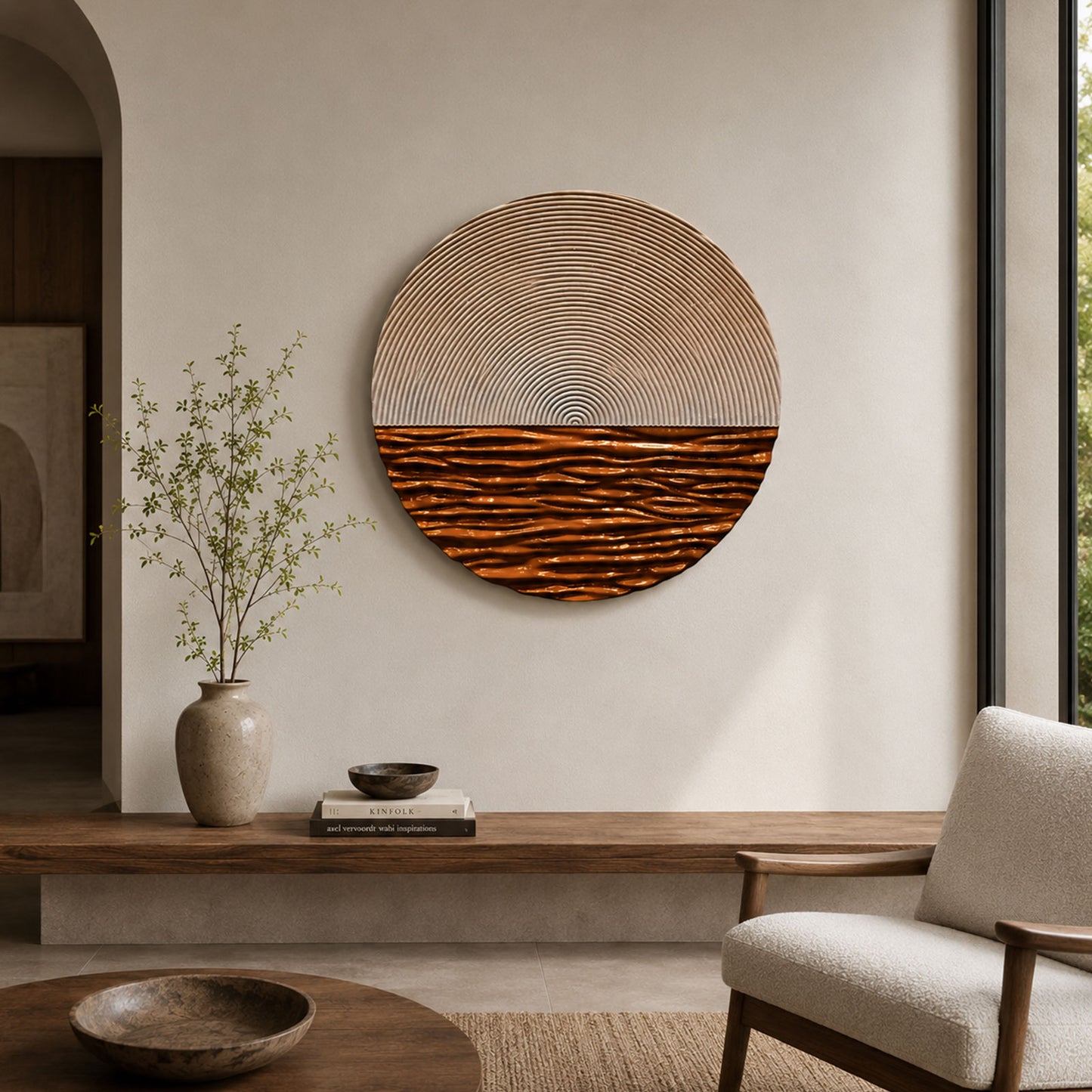 Copper Tide Round Textured Wall Art