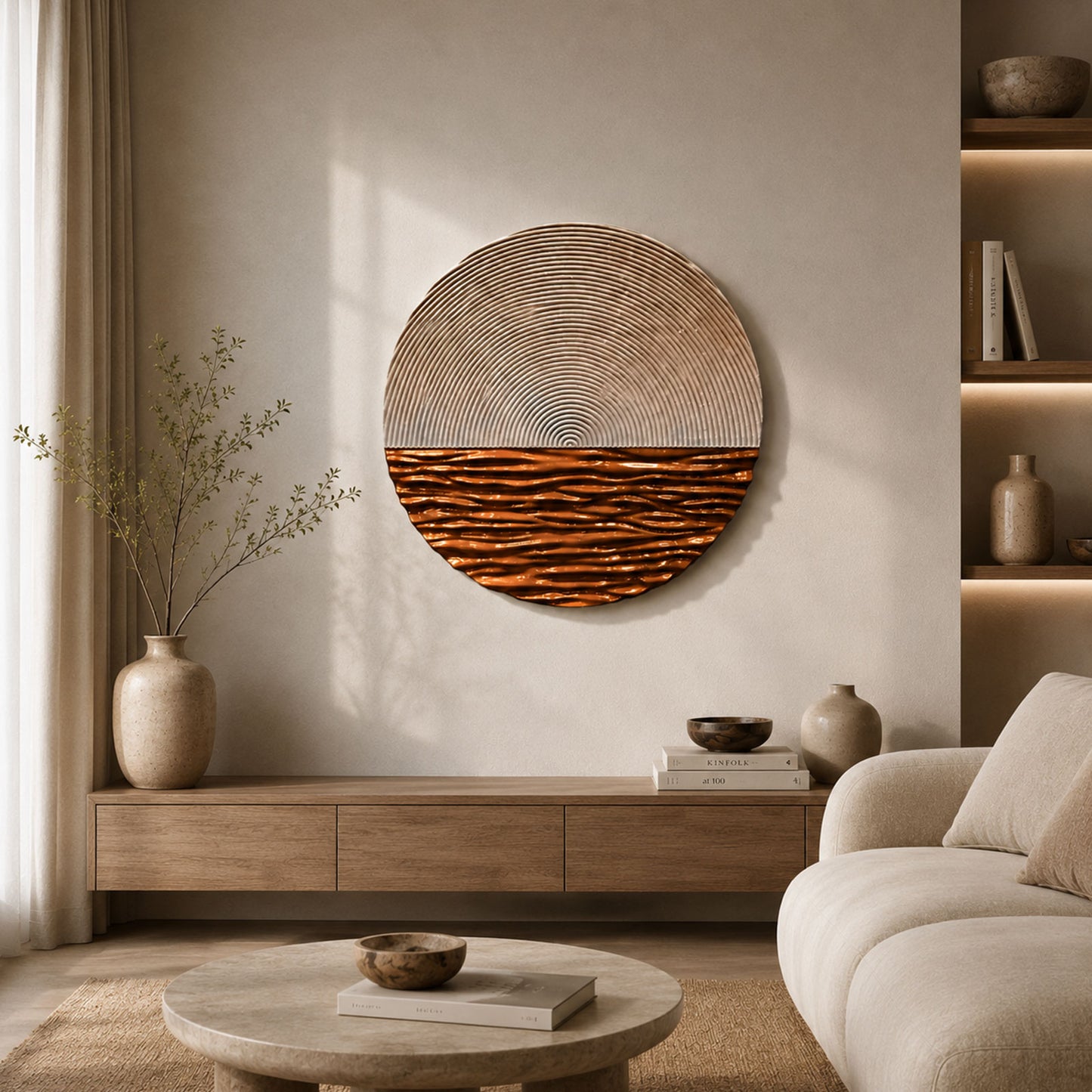 Copper Tide Round Textured Wall Art