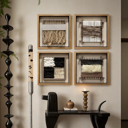 Wabi-Sabi Woven Textile Fiber Loom Shadow Box
