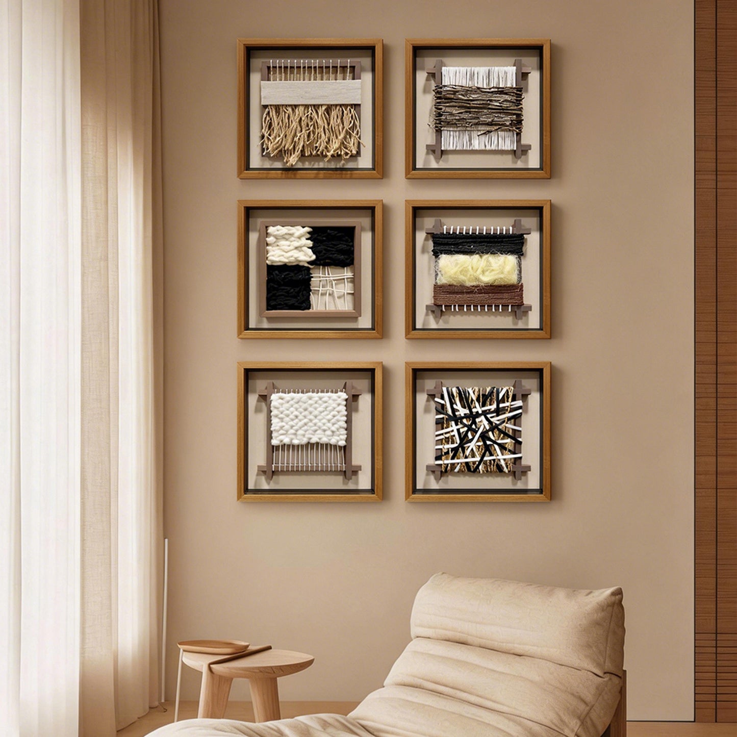 Wabi-Sabi Woven Textile Fiber Loom Shadow Box