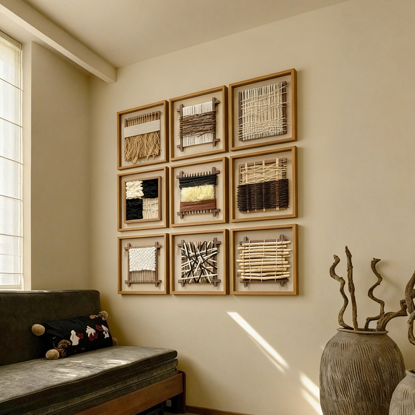 Wabi-Sabi Woven Textile Fiber Loom Shadow Box