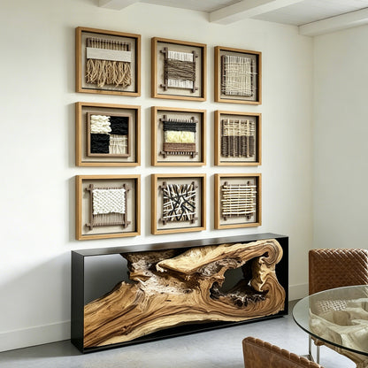Wabi-Sabi Woven Textile Fiber Loom Shadow Box
