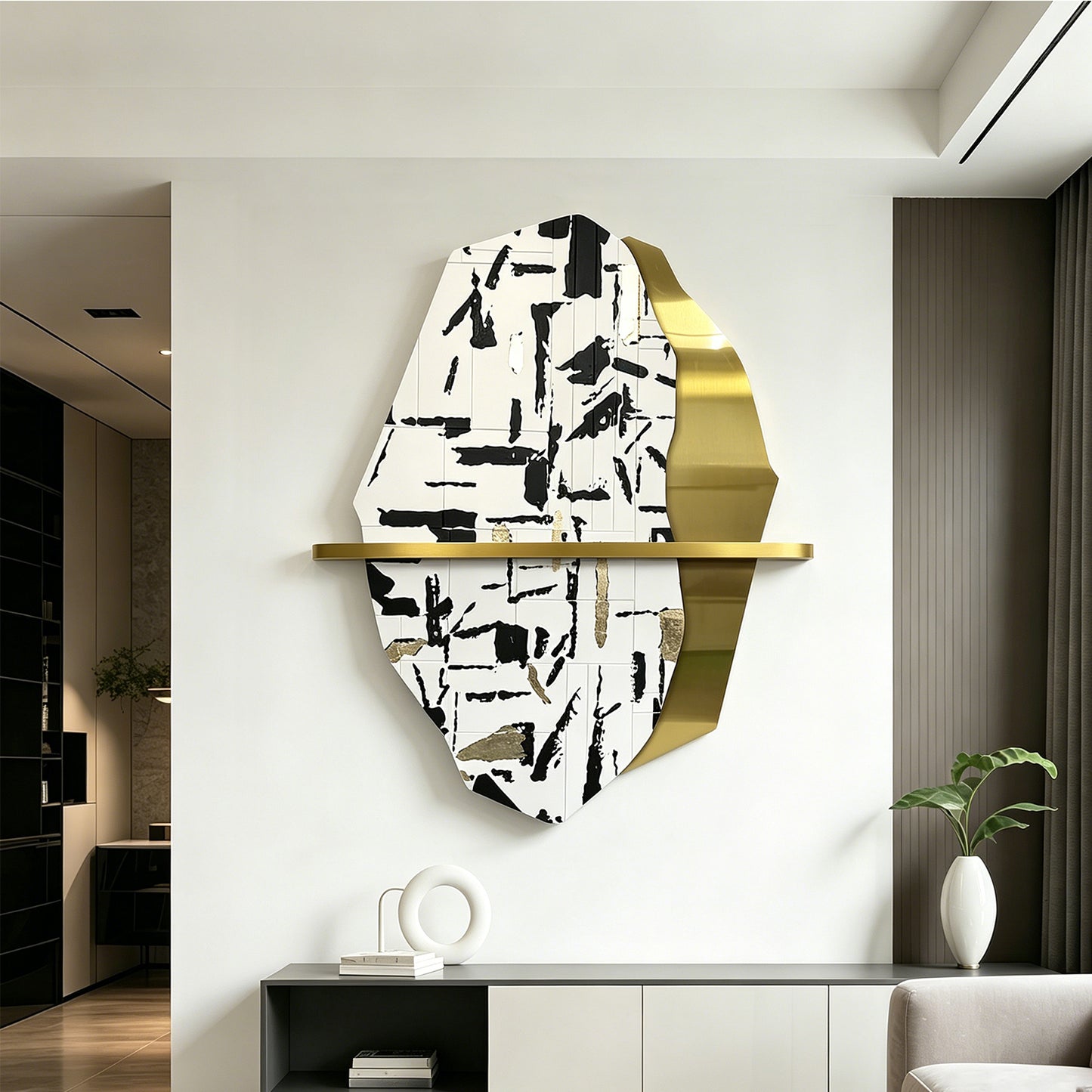 Black White Brushstroke Wall Sculpture