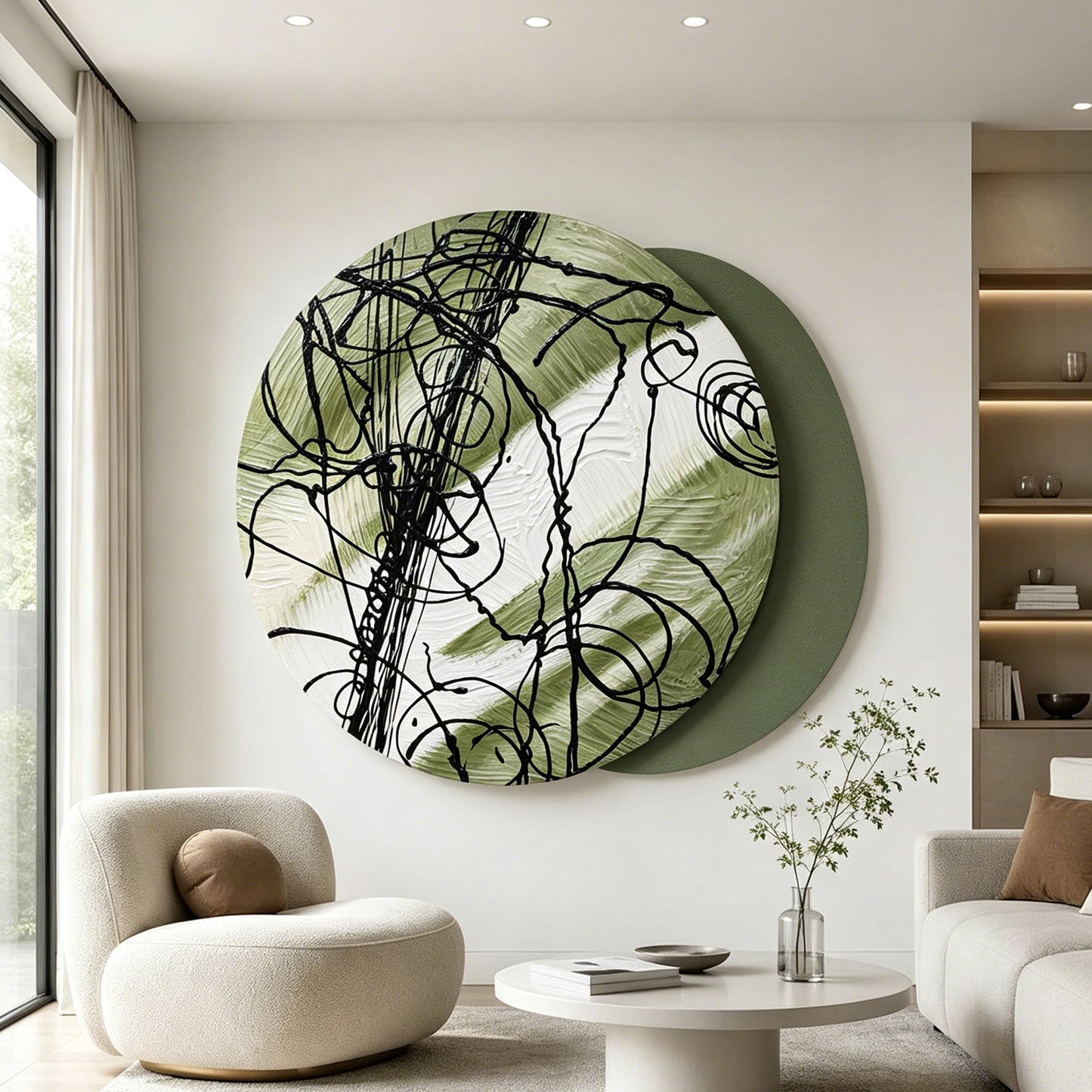 Taupe Ink Line Round Wall Art