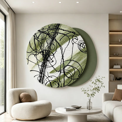 Taupe Ink Line Round Wall Art