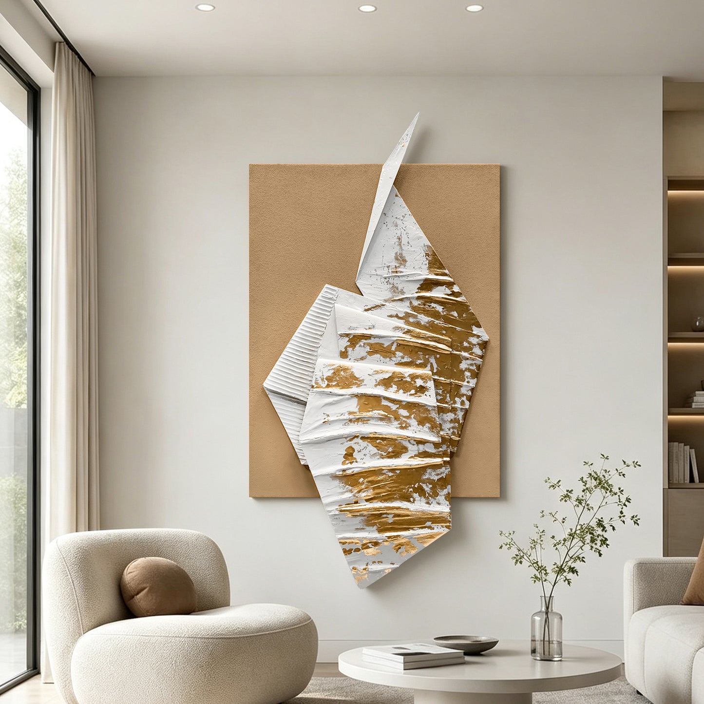 Golden Paper Ship Shadow Box Art