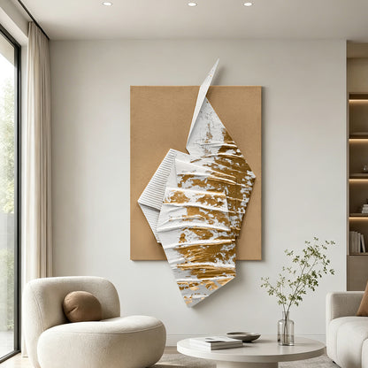 Golden Paper Ship Shadow Box Art