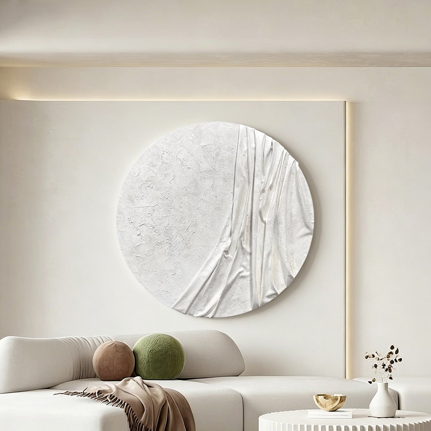 White Draped Round Wall Relief