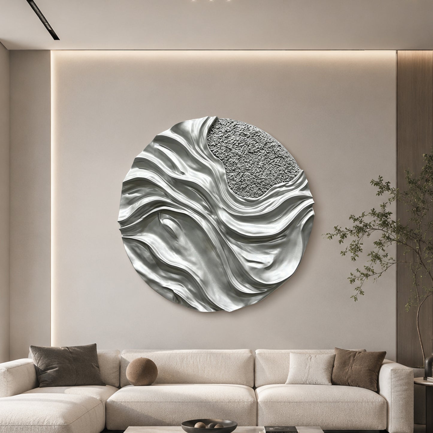 Silver Molten Circle Wall Relief