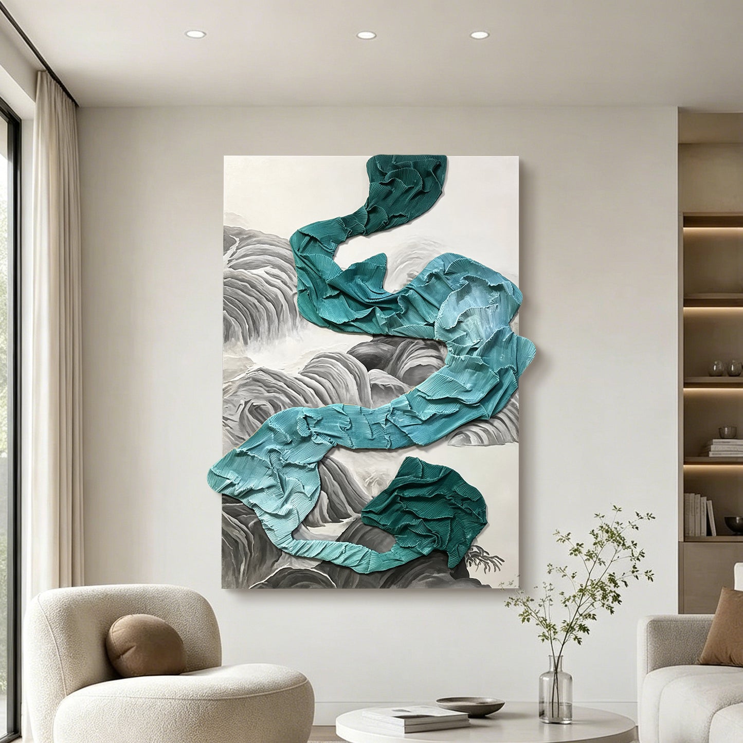 Teal Waterfall Sculptural Wall Art