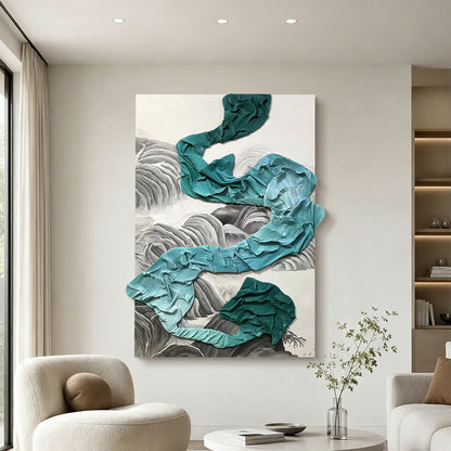 Teal Waterfall Sculptural Wall Art