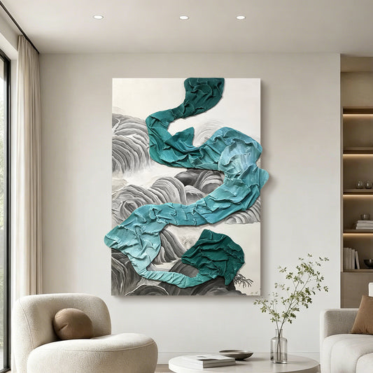 Teal Waterfall Sculptural Wall Art