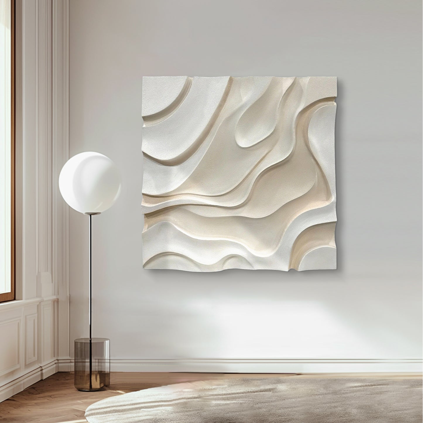 Ivory Wave Carved Wall Panel