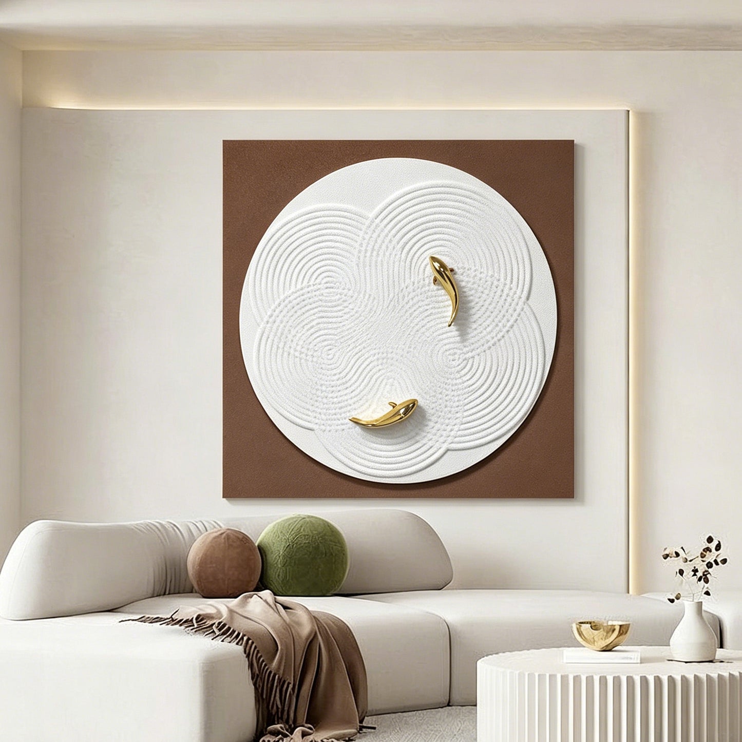 Golden Koi Ripple Round Wall Art