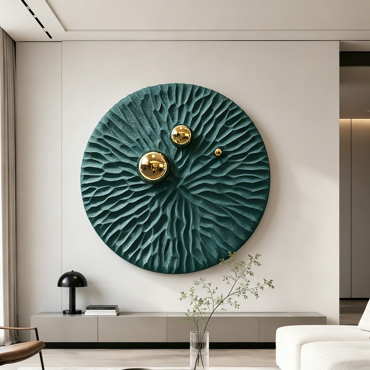 Emerald Ripple Gold Orb Wall Art