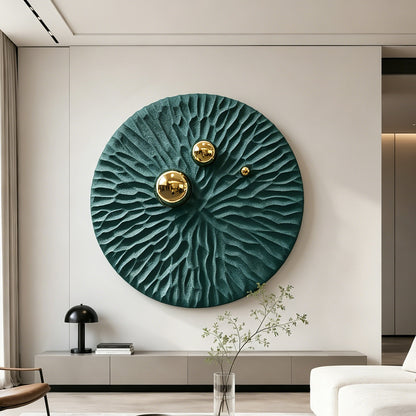 Emerald Ripple Gold Orb Wall Art